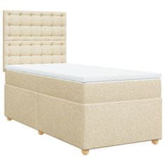 Vidaxl Box spring postelja z vzmetnico krem 90x200 cm blago