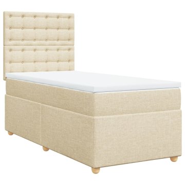 Vidaxl Box spring postelja z vzmetnico krem 90x200 cm blago