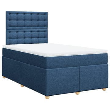 Vidaxl Box spring postelja z vzmetnico moder 120x200 cm blago