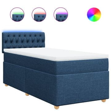 Vidaxl Box spring postelja z vzmetnico modra 90x200 cm blago