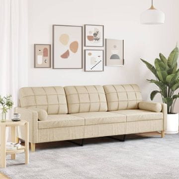 Vidaxl vidaXL Trosed z blazinami, kremne barve, 210 cm, oblazinjen s tkanino