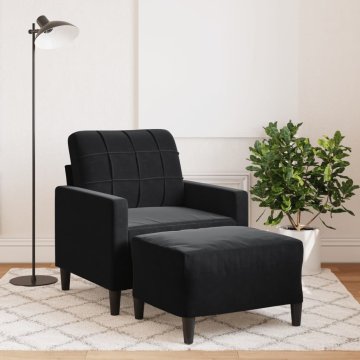 shumee vidaXL Fotelj s stolčkom za noge črn 60 cm žamet