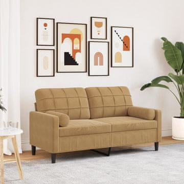 Vidaxl vidaXL Dvosed z blazinami, rjav, 140 cm, žamet