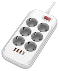 ColorWay Podaljševalni napajalni kabel/ 6x Schuko/ 3x USB-A / 1x USB-C/ 36W/ 2m kabel