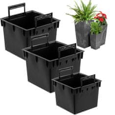 botle Komplet 3x kvadratni vložek črne barve 11 13 22 L za lonce Prosperplast H 44,9 50 55 cm