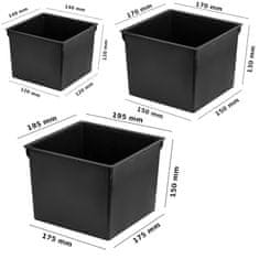 botle Komplet 3x kvadratni vložek črne barve 2 3 5 L za lonce Prosperplast V 26,5 32,5 37,5 cm