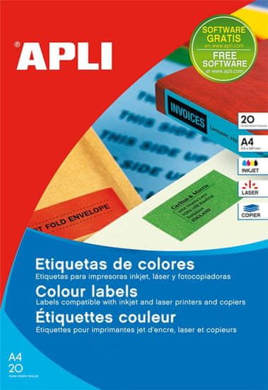 Apli Barvne nalepke, fluo.rdeče 210 x 297 mm 1/stran, 20 listov