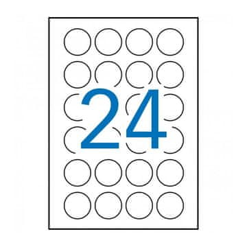 Apli Bele nalepke, fi40 mm, 24/stran 25 listov