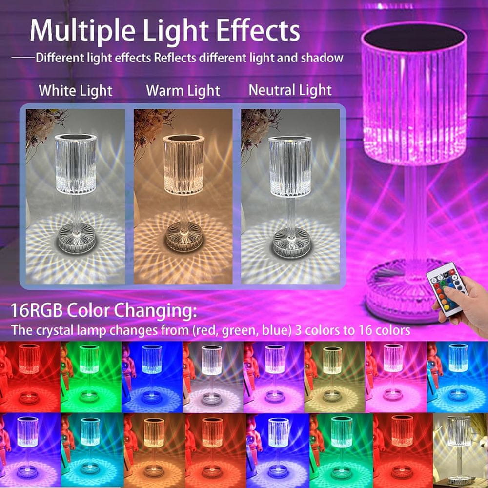 Netscroll Pametna namizna LED svetilka na dotik, 16 različnih barv, ki se regulirajo z daljincem, USB polnjenje, namizna svetilka s stikalom na dotik bo popestrila vsako sobo, GatsbyLamp