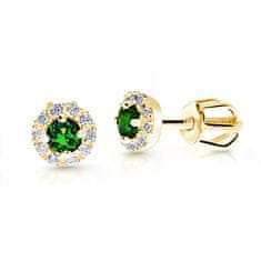 Cutie Jewellery Očarljivi zlati uhani z zelenimi cirkoni Z9002-3100-30-90-X-1