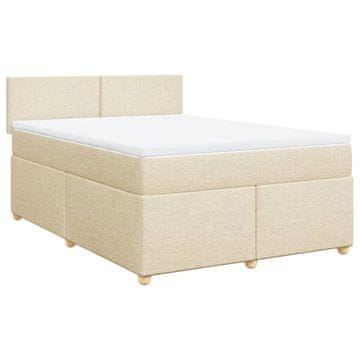 Vidaxl Box spring postelja z vzmetnico krem 160x200 cm blago