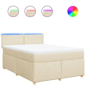 Vidaxl Box spring postelja z vzmetnico krem 160x200 cm blago