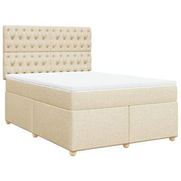 Vidaxl Box spring postelja z vzmetnico krem 140x200 cm blago