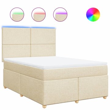 Vidaxl Box spring postelja z vzmetnico krem 160x200 cm blago