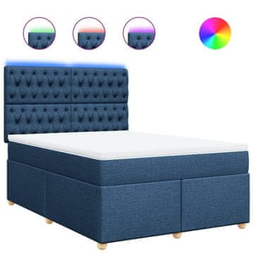 Vidaxl Box spring postelja z vzmetnico modra 160x200 cm blago