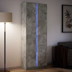 shumee vidaXL Visoka omara LED betonsko siva 74x32,5x200 cm inženirski les