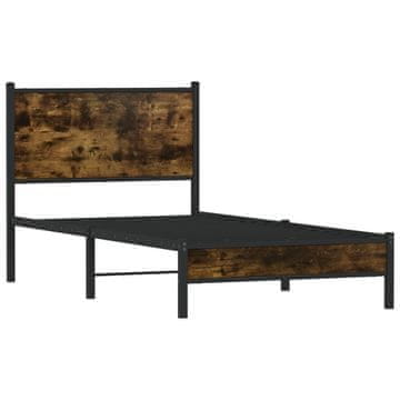 Vidaxl Kovinski posteljni okvir brez vzmetnice dimljen hrast 75x190 cm