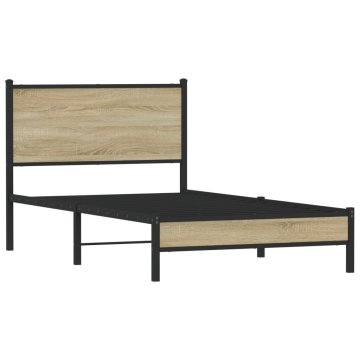 Vidaxl Kovinski posteljni okvir brez vzmetnice sonoma hrast 100x190 cm