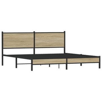 Vidaxl Kovinski posteljni okvir brez vzmetnice sonoma hrast 160x200 cm
