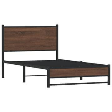 Vidaxl Kovinski posteljni okvir brez vzmetnice rjavi hrast 107x203 cm
