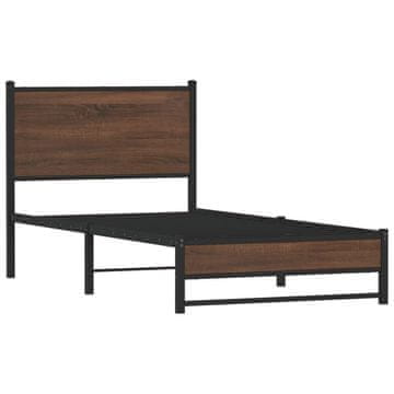Vidaxl Kovinski posteljni okvir brez vzmetnice rjavi hrast 75x190 cm
