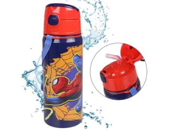 MARVEL COMICS SpiderMan Aluminijasta Steklenica, Temno Modra s Trakom in Oznako 600 ml