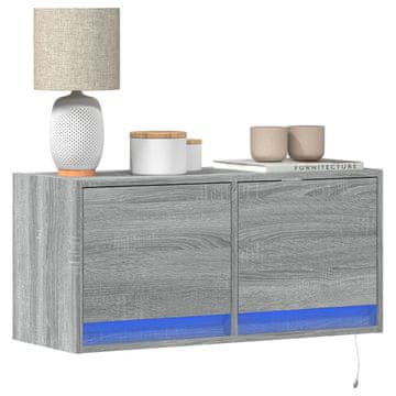 Vidaxl vidaXL Stenska TV omarica z LED osvetlitvijo, siva, hrast sonoma, 80x31x35 cm