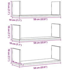 Vidaxl Stenska polica 3 kosi sonoma hrast 58x18x18 cm inženirski les
