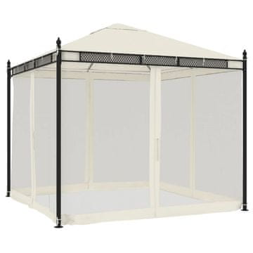 Vidaxl Paviljon z mrežastimi stenami krem 2,93x2,93 m jeklo