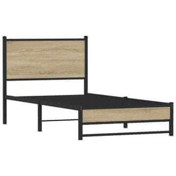 Vidaxl Kovinski posteljni okvir brez vzmetnice sonoma hrast 90x190 cm