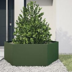 shumee vidaXL Vrtno korito olivno zelena šestkotnik 138x120x45 cm jeklo