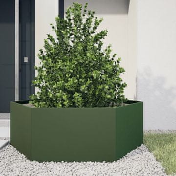 Vidaxl vidaXL Vrtno korito olivno zeleno šesterokotno 138x120x45 cm jeklo
