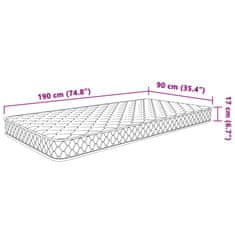Vidaxl Vzmetnica s spominsko peno bela 90x190x17 cm mehka