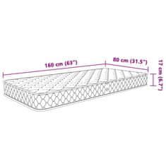 Vidaxl Vzmetnica s spominsko peno bela 80x160x17 cm mehka
