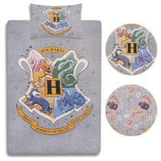 sarcia.eu Harry Potter Hogwarts Siva posteljnina 135x200cm, obojestranska, enojna postelja, certifikat OEKO-TEX