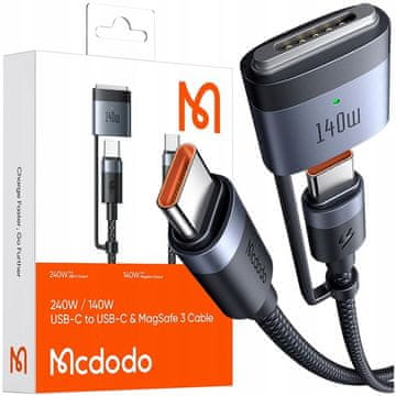 Mcdodo MCDODO POLNILNI KABEL MACBOOK AIR PRO USB-C MAGSAFE 3 140W 2M