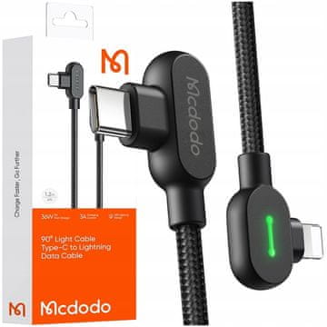 Mcdodo MCDODO 90° KOTNI KABEL USB-C LIGHTNING REVERZIBILEN ZA IPHONE 13 14 LED 1M