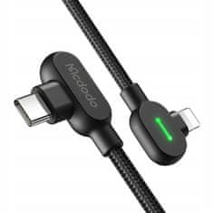 Mcdodo MCDODO 90° KOTNI KABEL USB-C LIGHTNING REVERZIBILEN ZA IPHONE 13 14 LED 1M