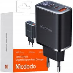 Mcdodo MCDODO HITRI POLNILEC ZA IPHONE 2XUSB-C 1XUSB PD 30W VODIL METER