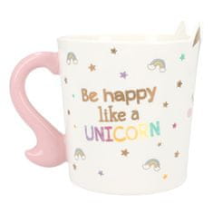 Hrneček ve tvaru jednorožce Ylvi, S potiskem a nápisem: Be happy like a unicorn., 300 ml