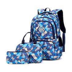 Netscroll 3-delni set šolskega nahrbtnika z dodatnima torbama, prostoren in trpežen nahrbtnik z ergonomsko zasnovo, na voljo v modri barvi, vodoodporen, SchoolBag