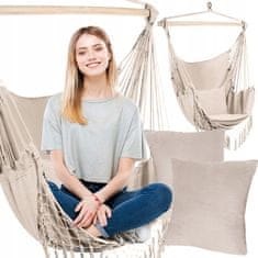 Malatec Brazilski viseči stol mreža gugalnica 125x97cm do 120kg bež + 2 blazine