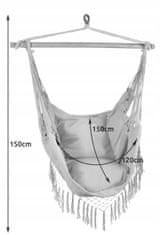 Malatec Brazilski viseči stol mreža gugalnica 125x97cm do 120kg siv + 2 blazine