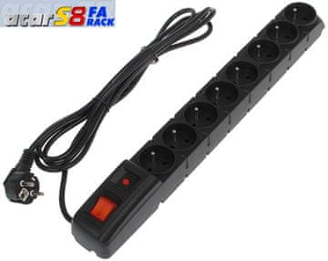 ACAR 19'' distribucijska plošča 8x 230V, CSN, kabel 3m, prenapetostna zaščita, vključno z nosilci za montažo v stojalo