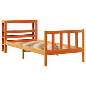 Vidaxl Posteljni okvir z vzglavjem voščeno rjava 100x200 cm borovina