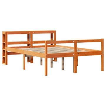 Vidaxl Posteljni okvir z vzglavjem voščeno rjava 135x190 cm borovina