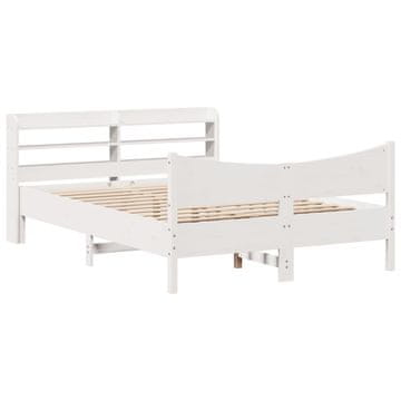 Vidaxl Posteljni okvir z vzglavjem bel 160x200 cm trdna borovina