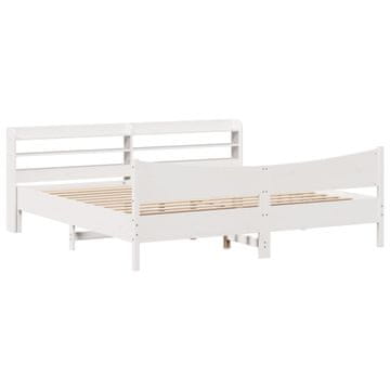 Vidaxl Posteljni okvir z vzglavjem bel 200x200 cm trdna borovina