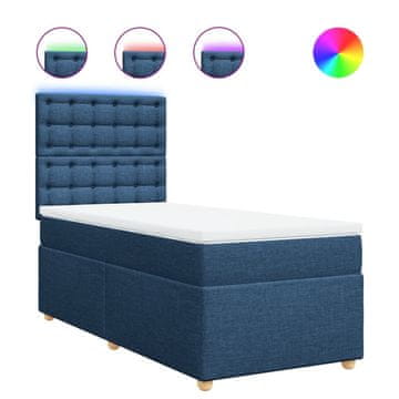 Vidaxl Box spring postelja z vzmetnico modra 90x200 cm blago