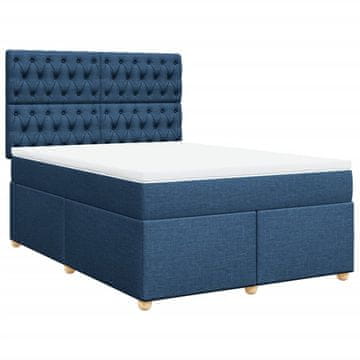 Vidaxl Box spring postelja z vzmetnico modra 140x200 cm blago